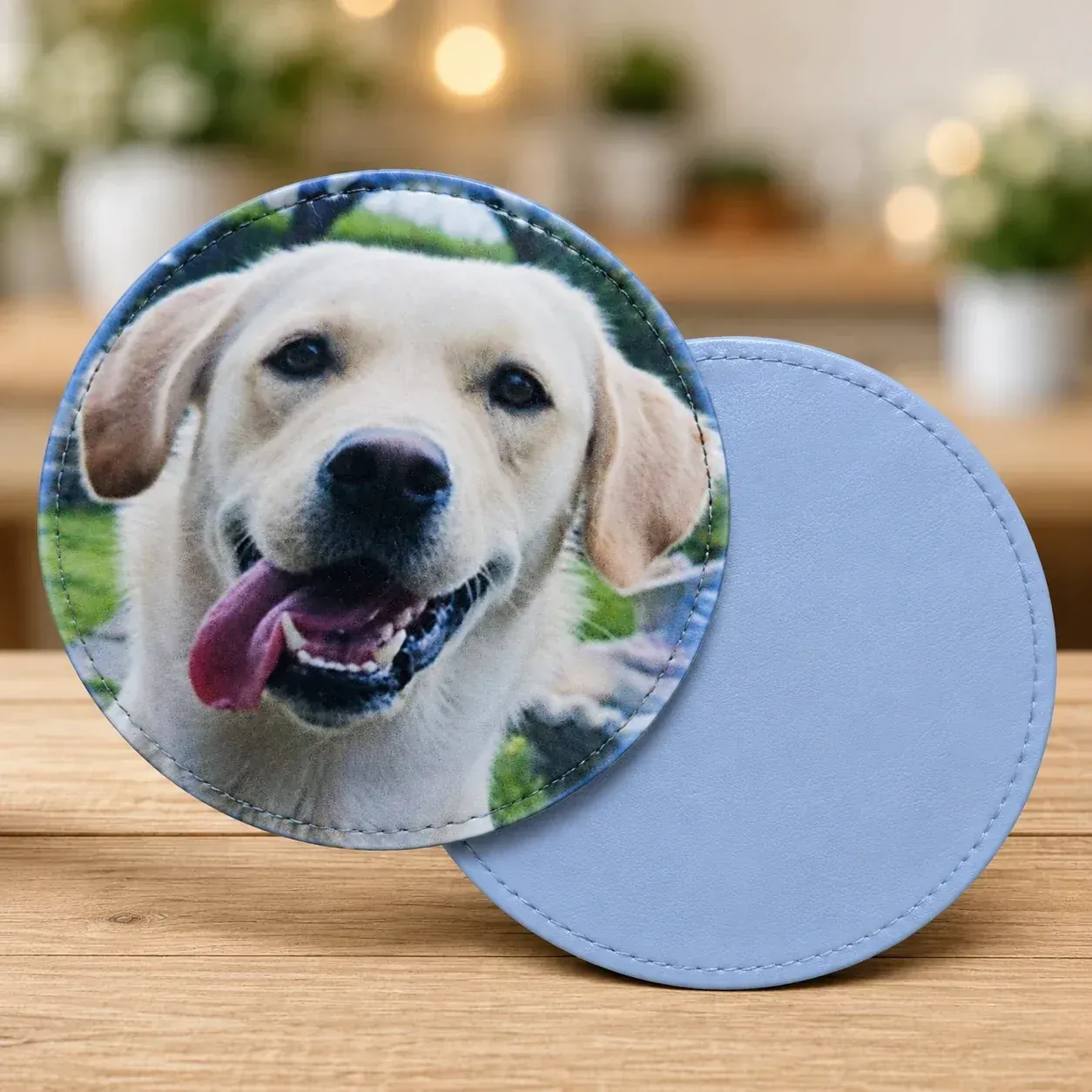 Personalised 10cm Round Faux Leather Coasters