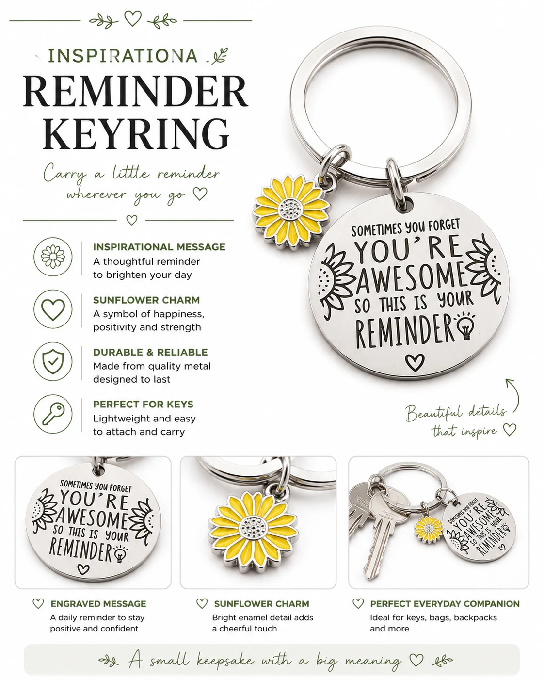 Sunflower Inspirational Reminder Keyring