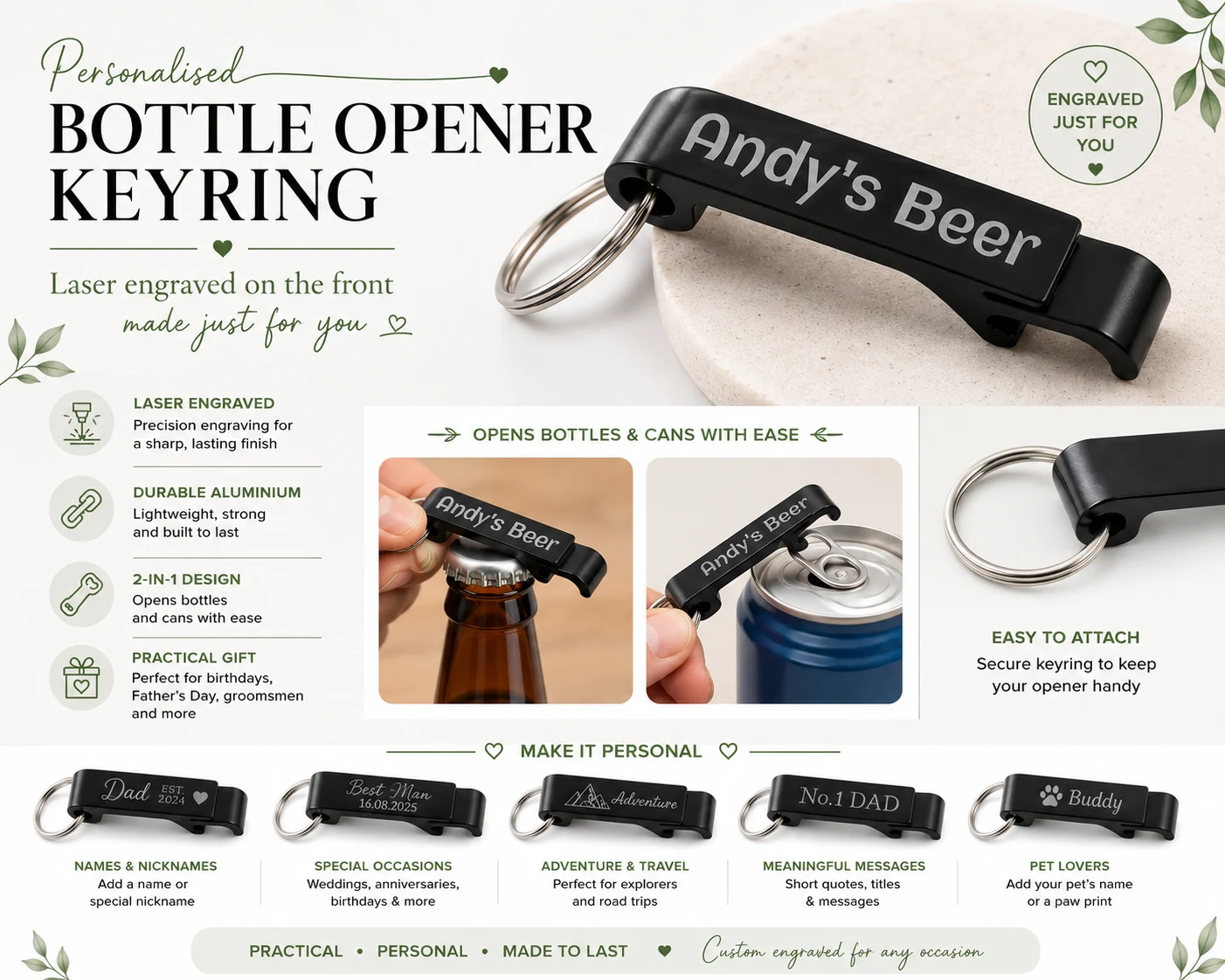 Personalized Engraved Multi-Functional Bottle Opener Keychain