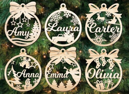 Laser-Cut Wooden Christmas Baubles