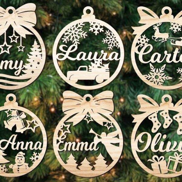 Laser-Cut Wooden Christmas Baubles